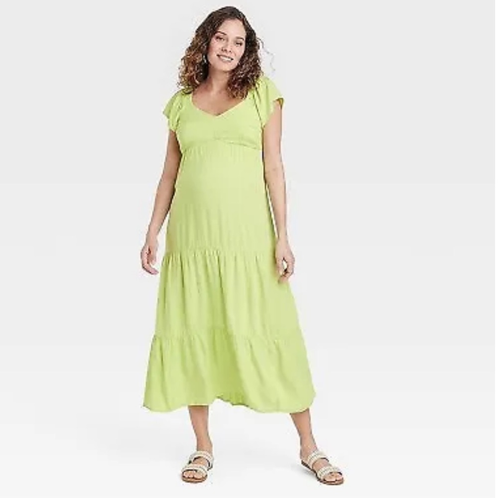 Flutter Sleeve Woven Midi Maternity Empire waist dress Ingrid & Isabel Large